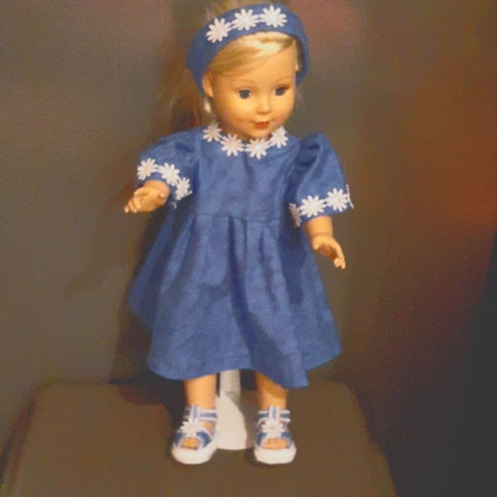 18 inch doll blue flannel dress